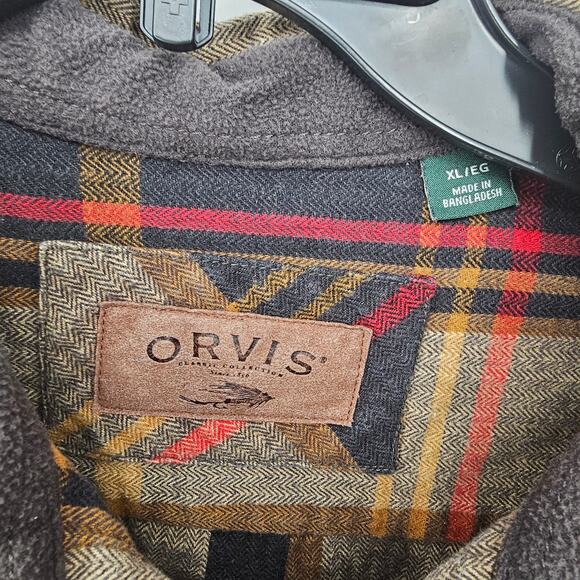 Orvis Big Bear Black Tan Plaid Check Heavy Flannel Shacket Button Up Shirt XL - Picture 4 of 8
